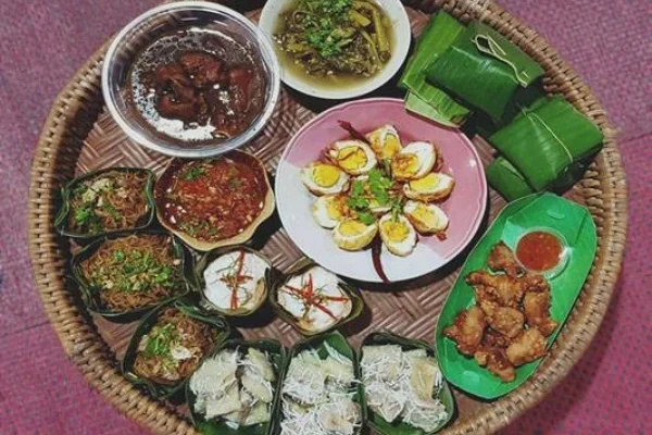 Traditional Lanna Khantoke meal spread with local dishes